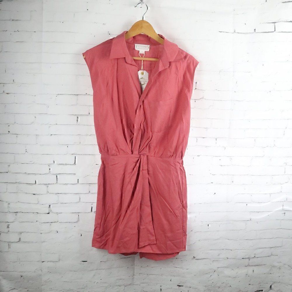 LOVE RICHE DUSTY ROSE RED SLEEVELESS BUTTON DOWN LINEN BLEND ROMPER SIZE SMALL